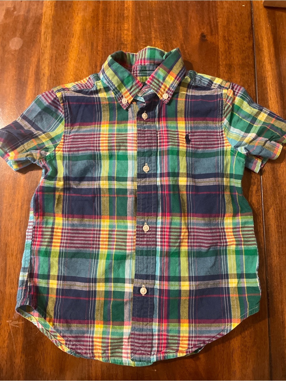 Ralph Lauren Navy, Green & Yellow Plaid Short-Sleeve Button-Down